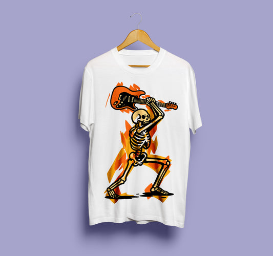 Flaming Skeleton Guitar Chariteee Original T-Shirt - Unisex Music Tee